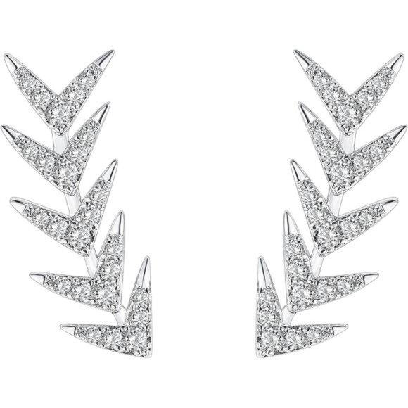 PAVOI 14K Gold Plated Cubic Zirconia Ear Crawler Earrings - Faux Diamond Arrow - Picture 3 of 6